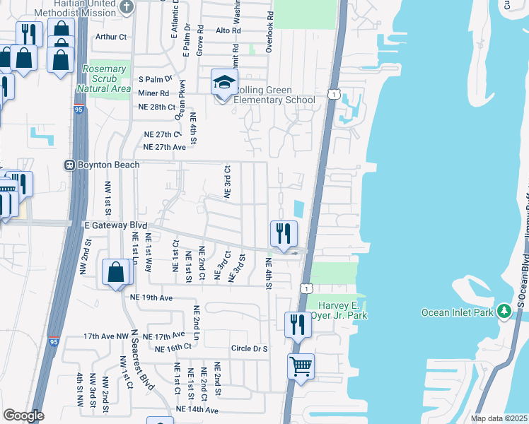 map of restaurants, bars, coffee shops, grocery stores, and more near 434 25th Avenue Northeast in Boynton Beach