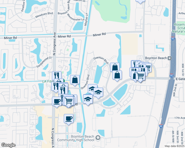 map of restaurants, bars, coffee shops, grocery stores, and more near 2865 South Oasis Drive in Boynton Beach