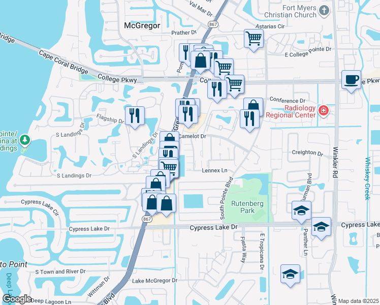 map of restaurants, bars, coffee shops, grocery stores, and more near 13126 Feather Sound Drive in Fort Myers