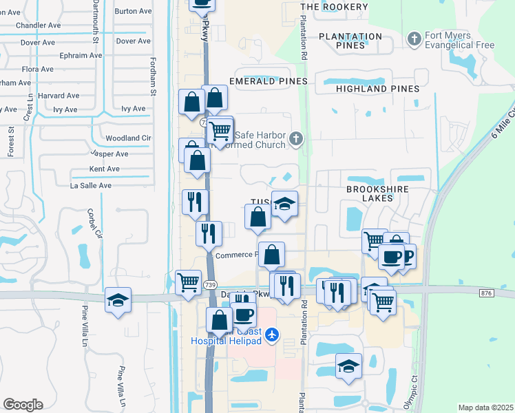 map of restaurants, bars, coffee shops, grocery stores, and more near 6470 Aragon Way in Fort Myers
