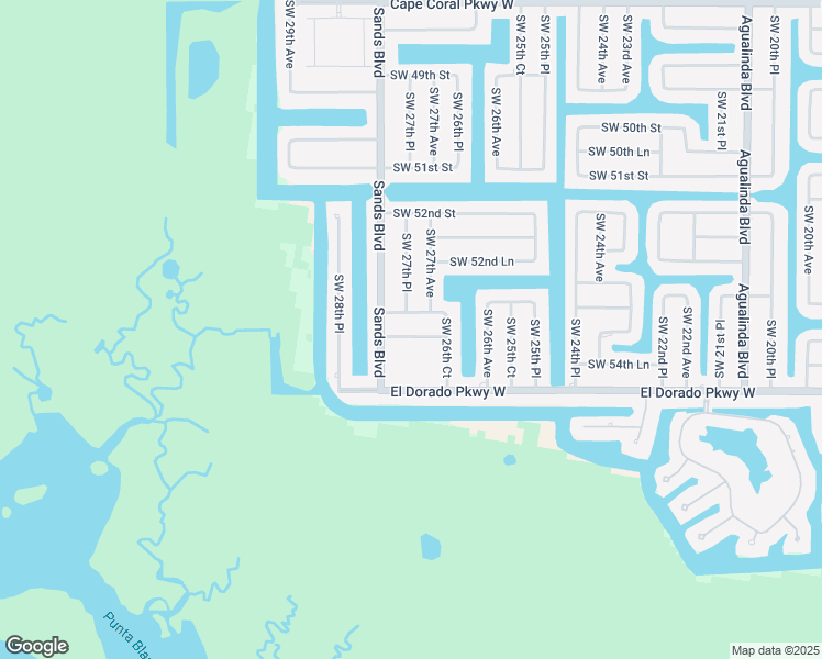 map of restaurants, bars, coffee shops, grocery stores, and more near 2707 Southwest 54th Terrace in Cape Coral