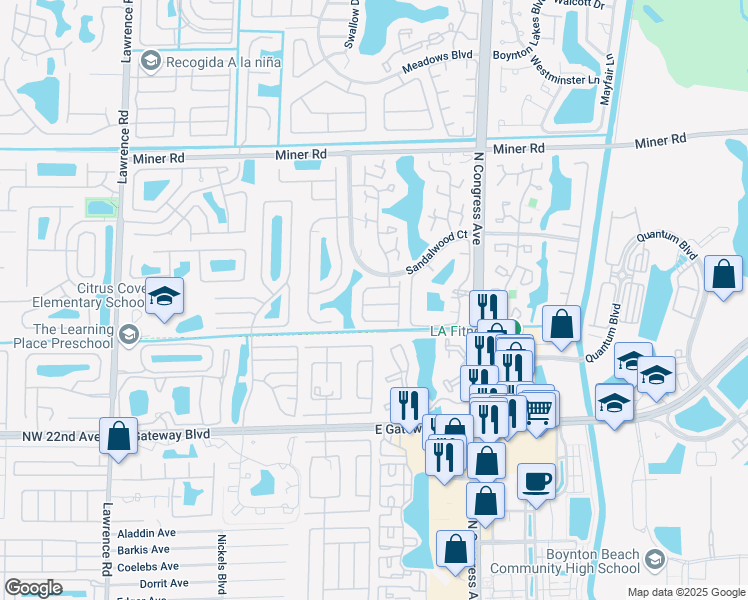map of restaurants, bars, coffee shops, grocery stores, and more near 1622 Cetona Drive in Boynton Beach