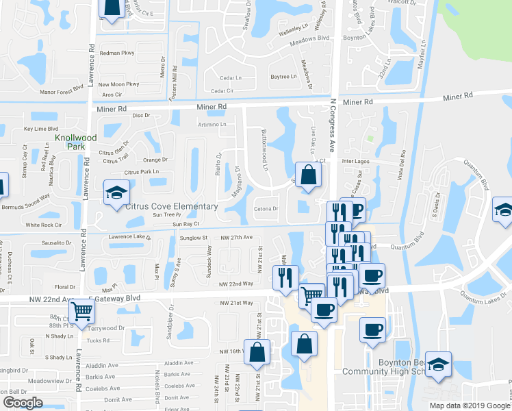 map of restaurants, bars, coffee shops, grocery stores, and more near 1630 Cetona Drive in Boynton Beach