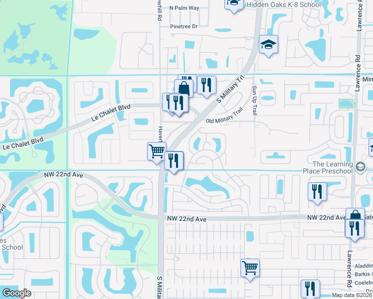 map of restaurants, bars, coffee shops, grocery stores, and more near 8491 Leeway Lane in Boynton Beach