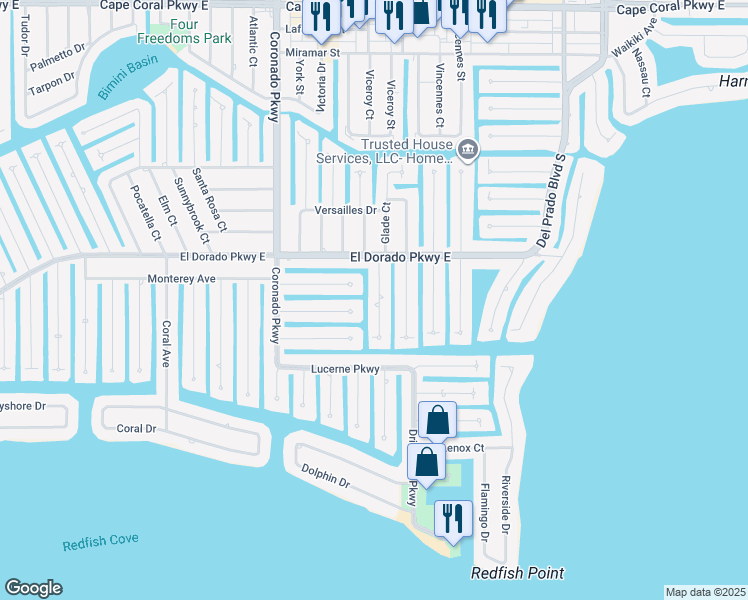 map of restaurants, bars, coffee shops, grocery stores, and more near 5326 Majestic Court in Cape Coral