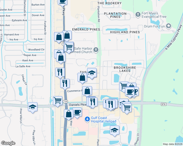 map of restaurants, bars, coffee shops, grocery stores, and more near 6450 Aragon Way in Fort Myers