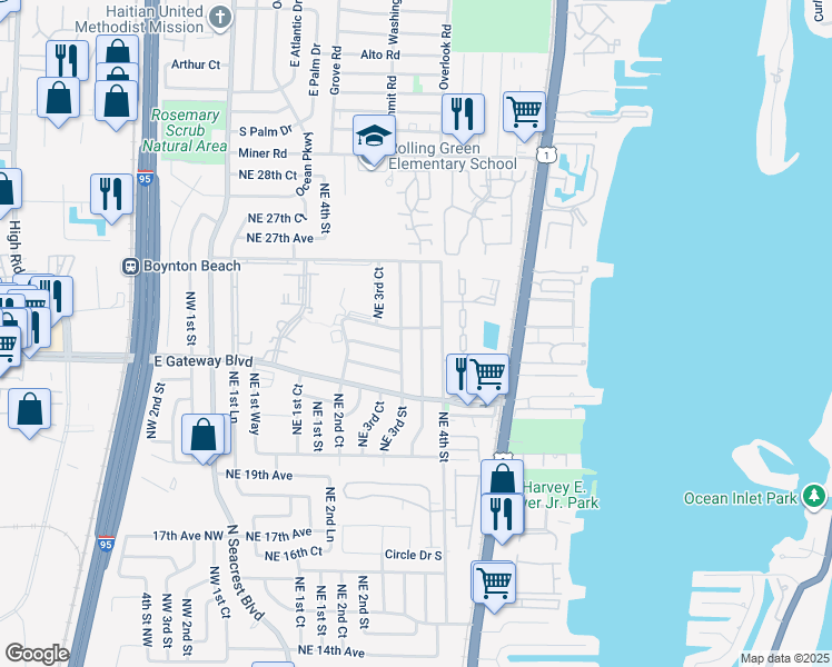 map of restaurants, bars, coffee shops, grocery stores, and more near 434 25th Avenue Northeast in Boynton Beach