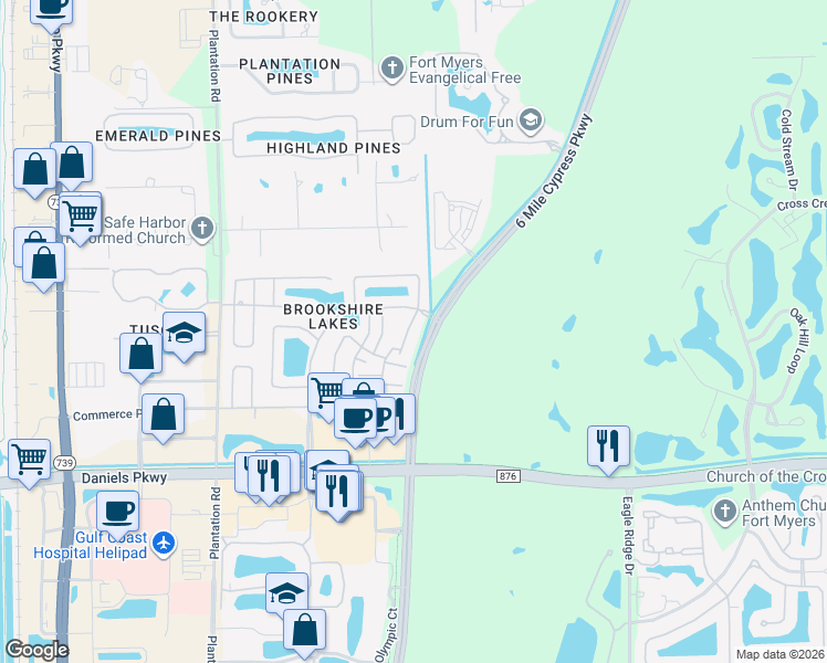 map of restaurants, bars, coffee shops, grocery stores, and more near 13141 Whitehaven Lane in Fort Myers