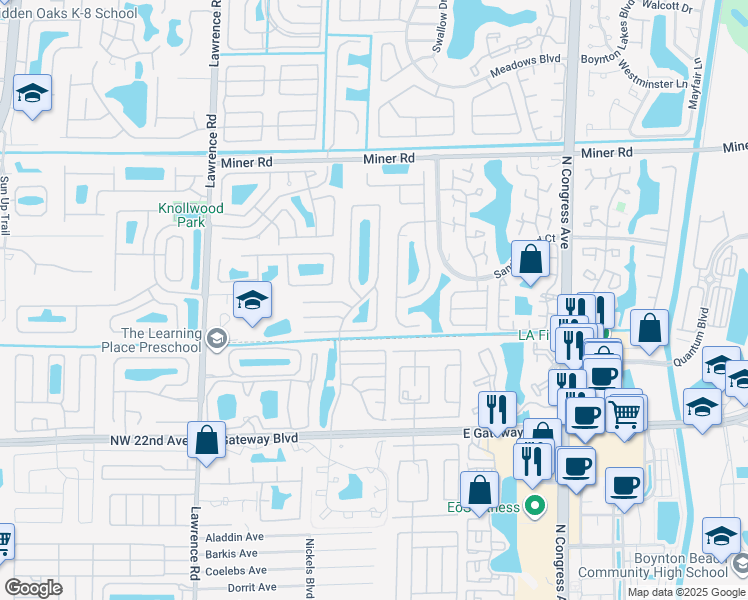 map of restaurants, bars, coffee shops, grocery stores, and more near 666 Sun Ray Court in Boynton Beach