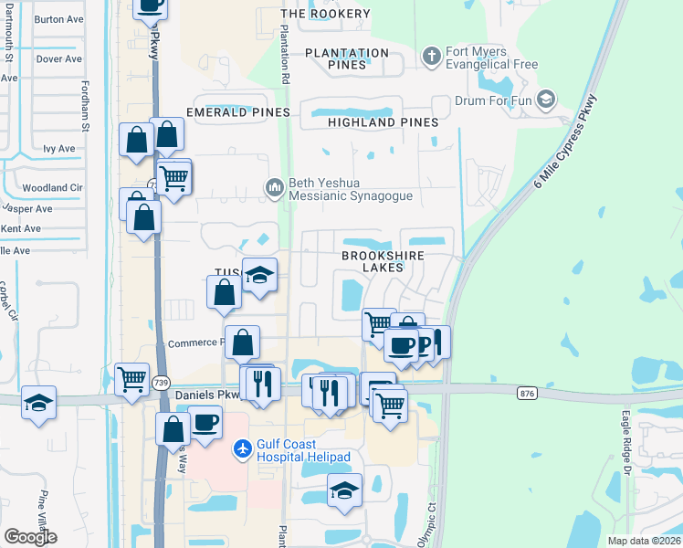 map of restaurants, bars, coffee shops, grocery stores, and more near 13185 Heather Ridge Loop in Fort Myers