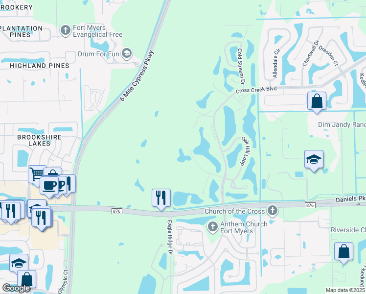 map of restaurants, bars, coffee shops, grocery stores, and more near 13101 White Marsh Lane in Fort Myers