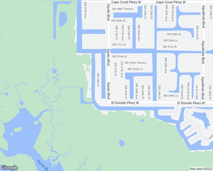 map of restaurants, bars, coffee shops, grocery stores, and more near 5326 Sands Boulevard in Cape Coral