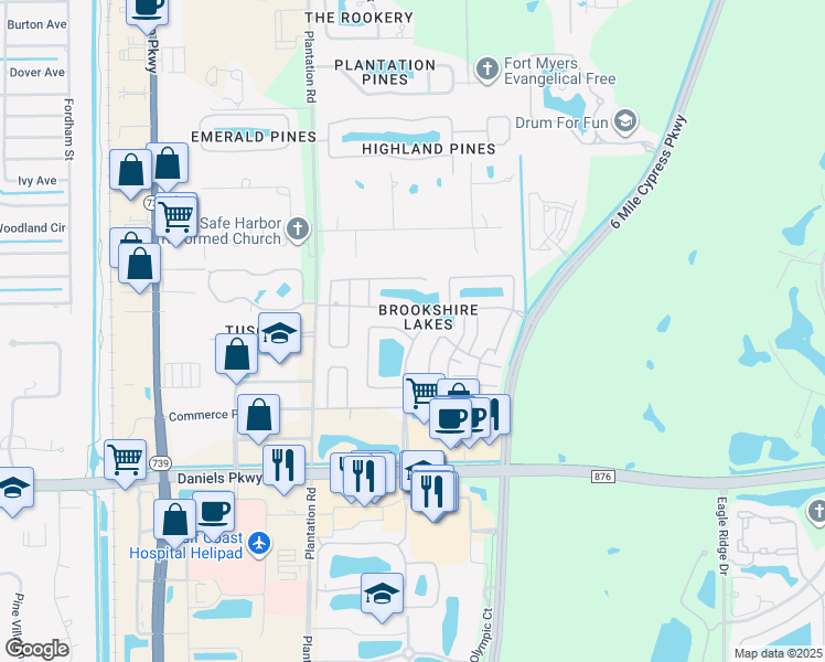 map of restaurants, bars, coffee shops, grocery stores, and more near 13150 Heather Ridge Loop in Fort Myers