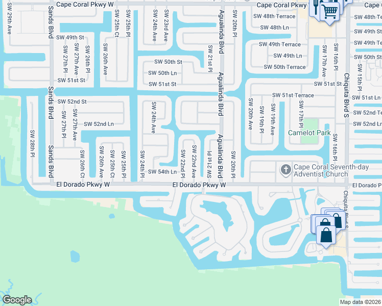 map of restaurants, bars, coffee shops, grocery stores, and more near 5324 Southwest 22nd Avenue in Cape Coral