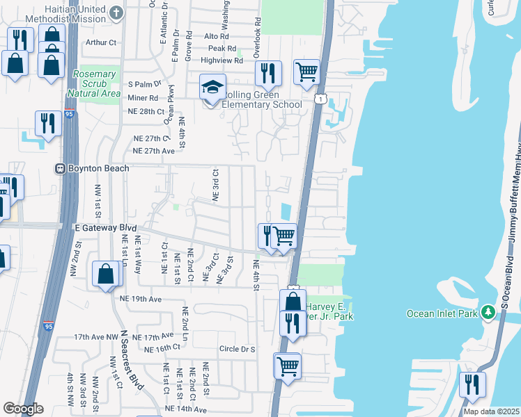 map of restaurants, bars, coffee shops, grocery stores, and more near 33 Crossings Circle in Boynton Beach