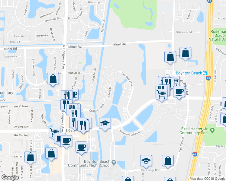 map of restaurants, bars, coffee shops, grocery stores, and more near 2915 South Greenleaf Circle in Boynton Beach