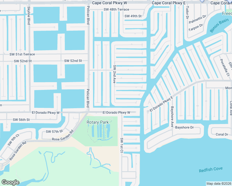 map of restaurants, bars, coffee shops, grocery stores, and more near 161 Southwest 54th Street in Cape Coral