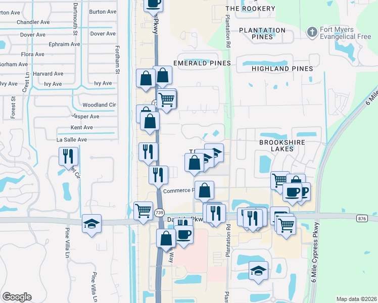 map of restaurants, bars, coffee shops, grocery stores, and more near 6481 Aragon Way in Fort Myers