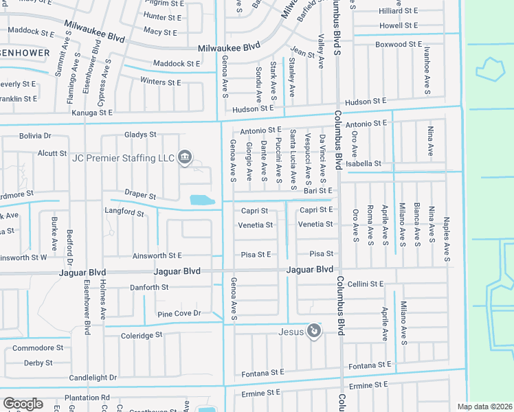 map of restaurants, bars, coffee shops, grocery stores, and more near 1113 Capri Street East in Lehigh Acres