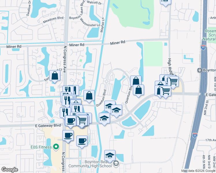 map of restaurants, bars, coffee shops, grocery stores, and more near 2839 South Evergreen Circle in Boynton Beach