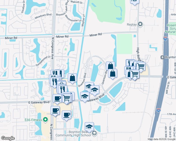 map of restaurants, bars, coffee shops, grocery stores, and more near 2915 South Greenleaf Circle in Boynton Beach