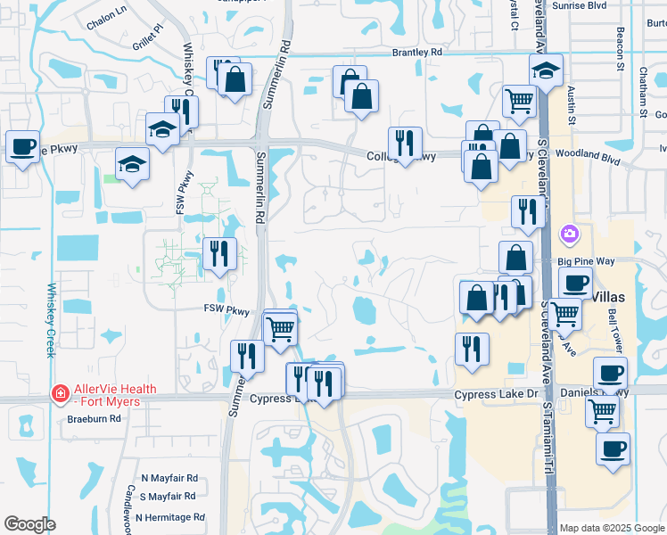 map of restaurants, bars, coffee shops, grocery stores, and more near 1784 Augusta Drive in Fort Myers