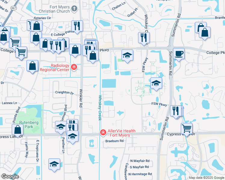 map of restaurants, bars, coffee shops, grocery stores, and more near 13141 Broadhurst Loop in Fort Myers