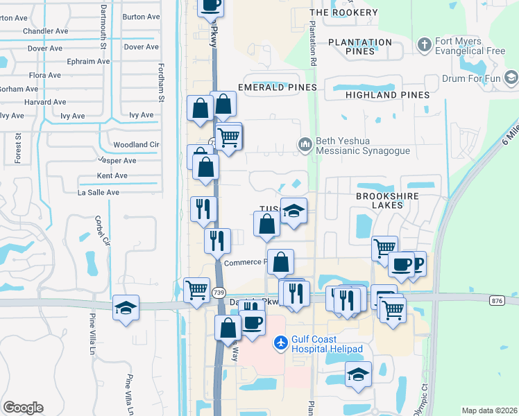 map of restaurants, bars, coffee shops, grocery stores, and more near 6481 Aragon Way in Fort Myers