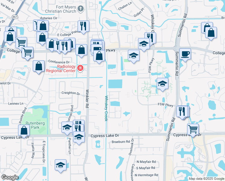 map of restaurants, bars, coffee shops, grocery stores, and more near 13141 Broadhurst Loop in Fort Myers