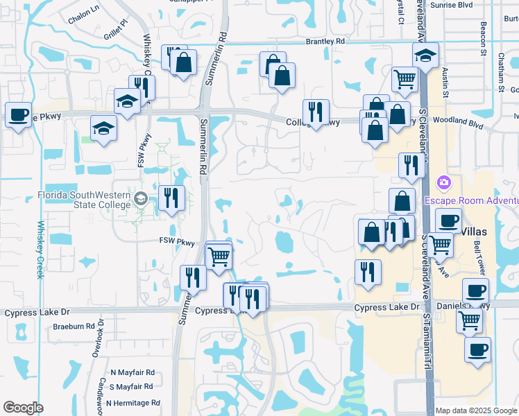 map of restaurants, bars, coffee shops, grocery stores, and more near 1784 Augusta Drive in Fort Myers
