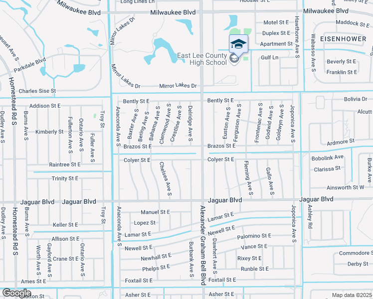 map of restaurants, bars, coffee shops, grocery stores, and more near 748 Brazos Street East in Lehigh Acres