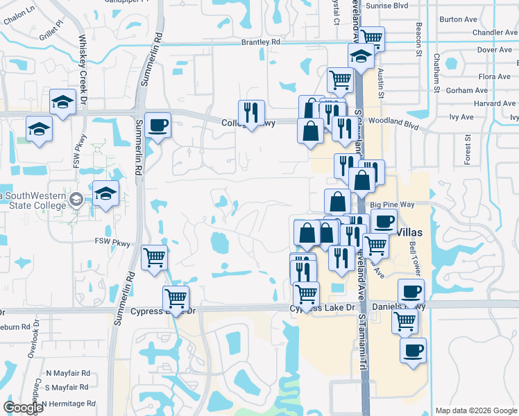 map of restaurants, bars, coffee shops, grocery stores, and more near 1717 Bent Tree Circle in Fort Myers
