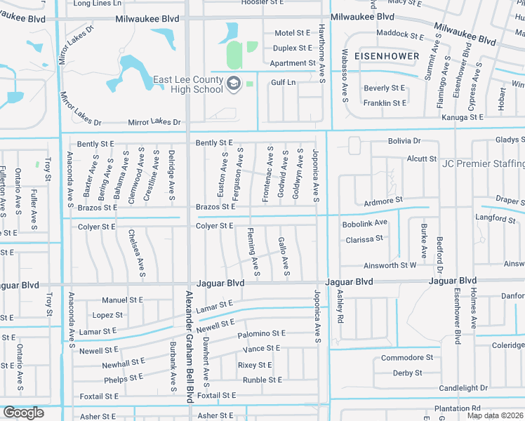 map of restaurants, bars, coffee shops, grocery stores, and more near 834 Brazos Street East in Lehigh Acres