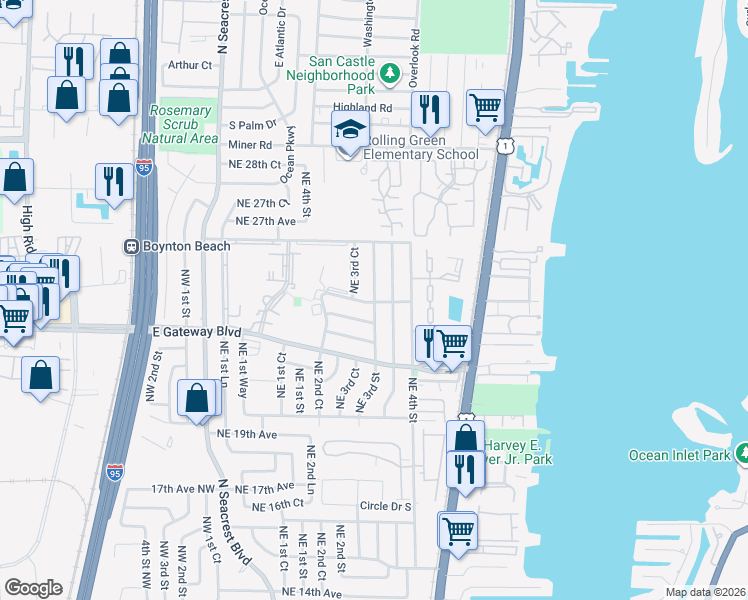 map of restaurants, bars, coffee shops, grocery stores, and more near 434 25th Avenue Northeast in Boynton Beach