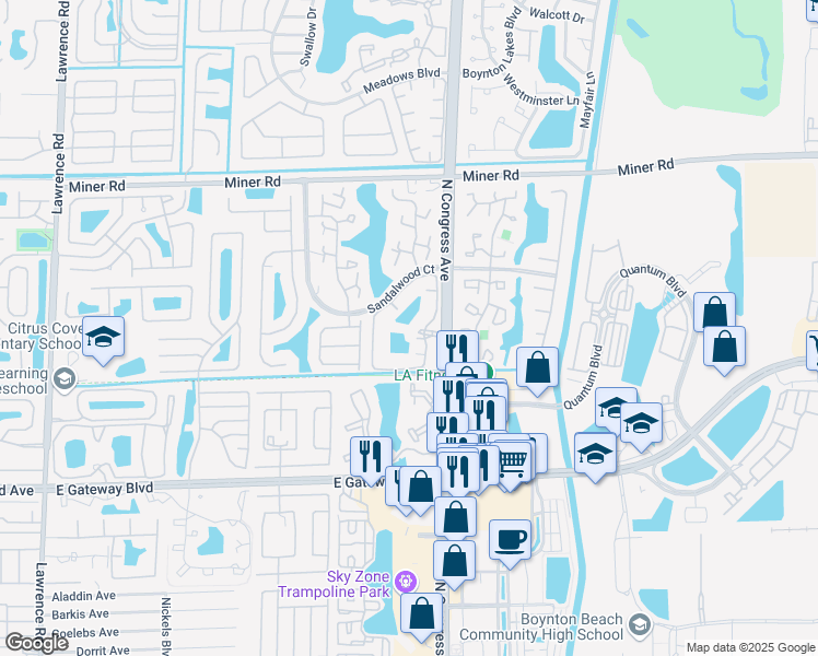 map of restaurants, bars, coffee shops, grocery stores, and more near 500 Via Lugano Circle in Boynton Beach