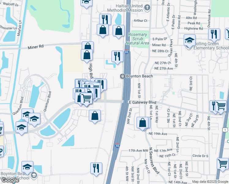 map of restaurants, bars, coffee shops, grocery stores, and more near 2300 High Ridge Road in Boynton Beach