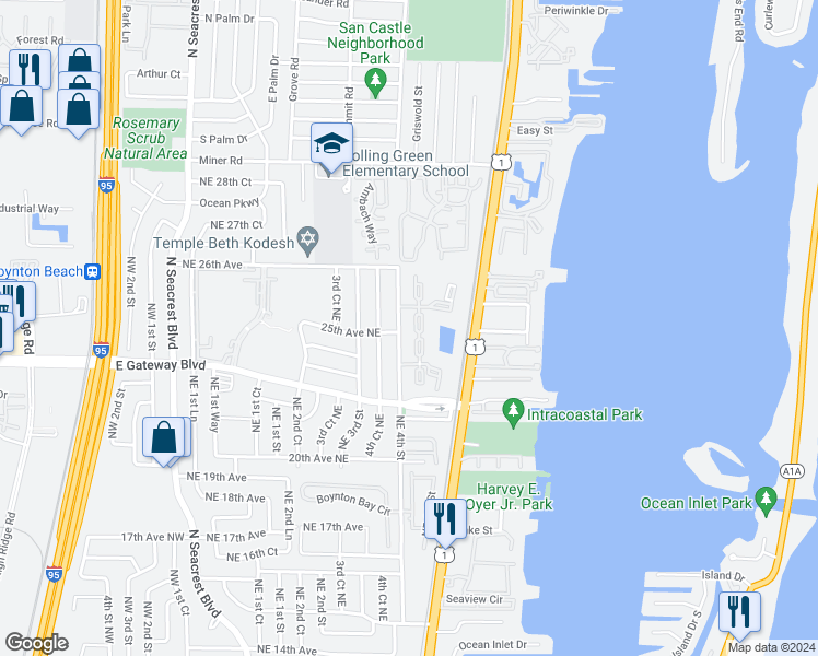 map of restaurants, bars, coffee shops, grocery stores, and more near 33 Crossings Circle in Boynton Beach