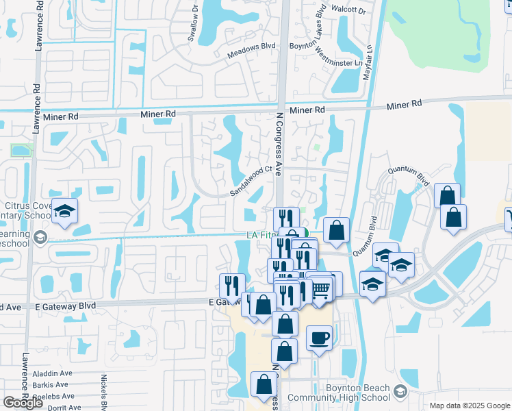 map of restaurants, bars, coffee shops, grocery stores, and more near 1400 Via Lugano Circle in Boynton Beach