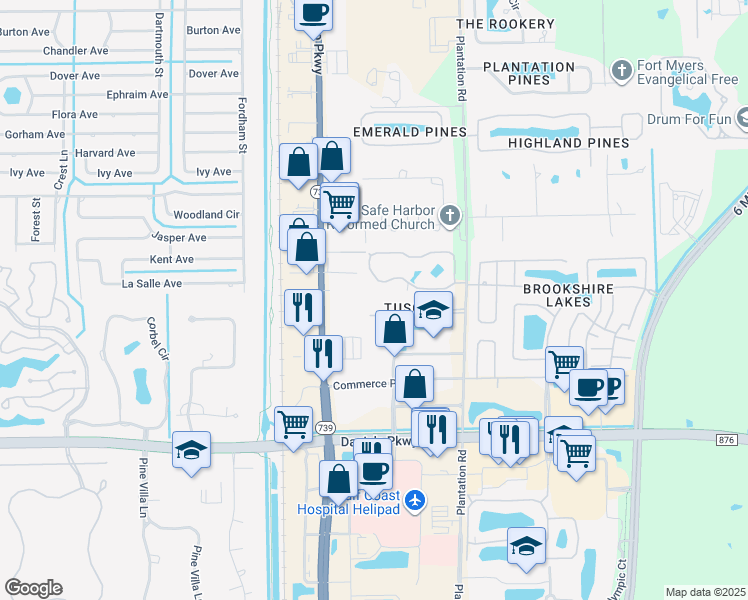 map of restaurants, bars, coffee shops, grocery stores, and more near 6481 Aragon Way in Fort Myers