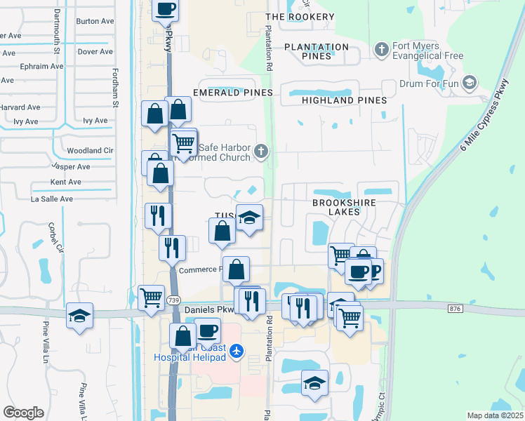 map of restaurants, bars, coffee shops, grocery stores, and more near 6450 Aragon Way in Fort Myers