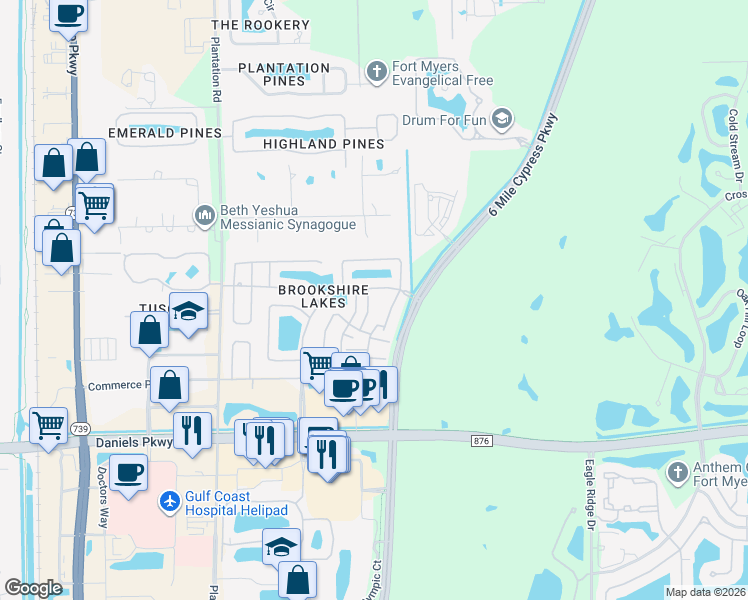 map of restaurants, bars, coffee shops, grocery stores, and more near 6883 Pentland Way in Fort Myers