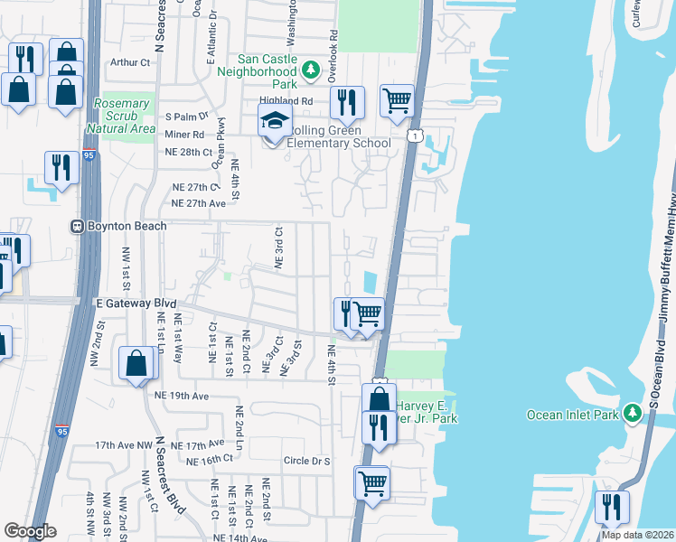 map of restaurants, bars, coffee shops, grocery stores, and more near 34 Crossings Circle in Boynton Beach