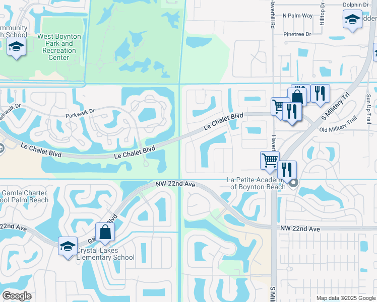 map of restaurants, bars, coffee shops, grocery stores, and more near 8368 Mildred Drive West in Boynton Beach
