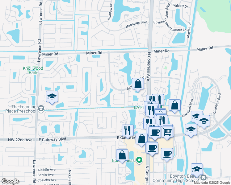 map of restaurants, bars, coffee shops, grocery stores, and more near 1724 Arezzo Circle in Boynton Beach