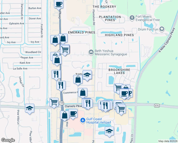 map of restaurants, bars, coffee shops, grocery stores, and more near 6450 Aragon Way in Fort Myers