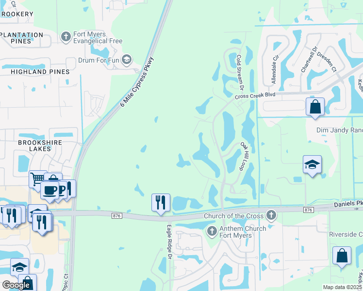 map of restaurants, bars, coffee shops, grocery stores, and more near 13101 White Marsh Lane in Fort Myers
