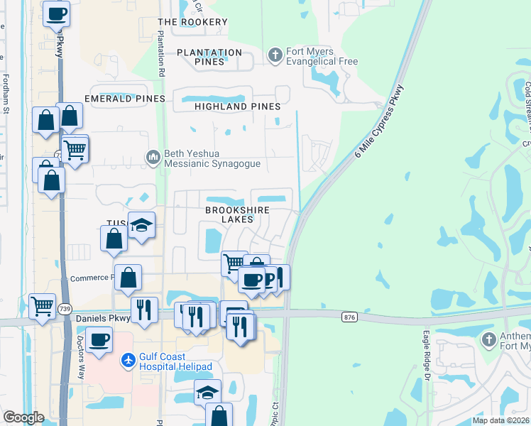 map of restaurants, bars, coffee shops, grocery stores, and more near 6883 Pentland Way in Fort Myers