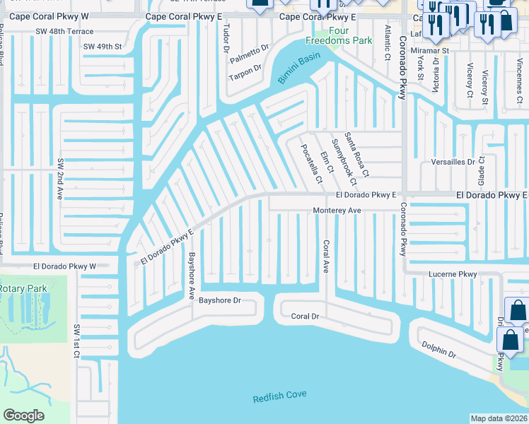 map of restaurants, bars, coffee shops, grocery stores, and more near 5325 Colonade Court in Cape Coral