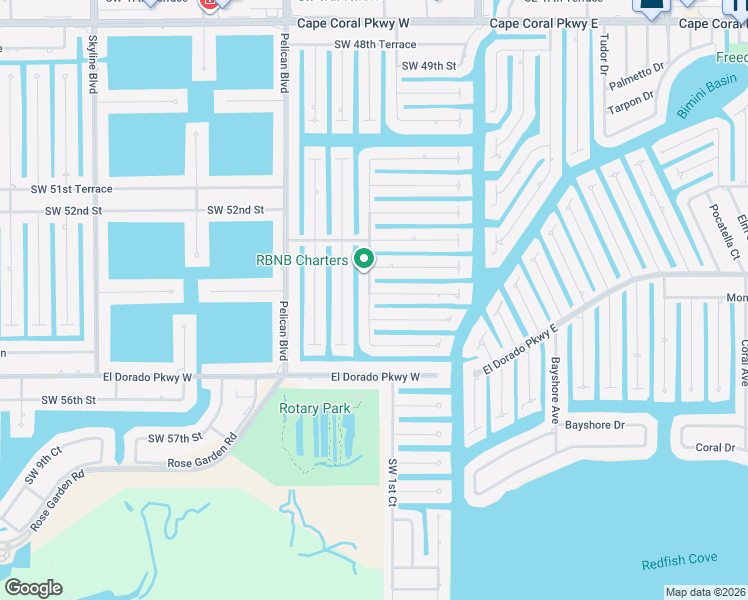 map of restaurants, bars, coffee shops, grocery stores, and more near 166 Southwest 53rd Terrace in Cape Coral