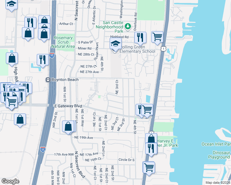 map of restaurants, bars, coffee shops, grocery stores, and more near 406 25th Avenue Northeast in Boynton Beach